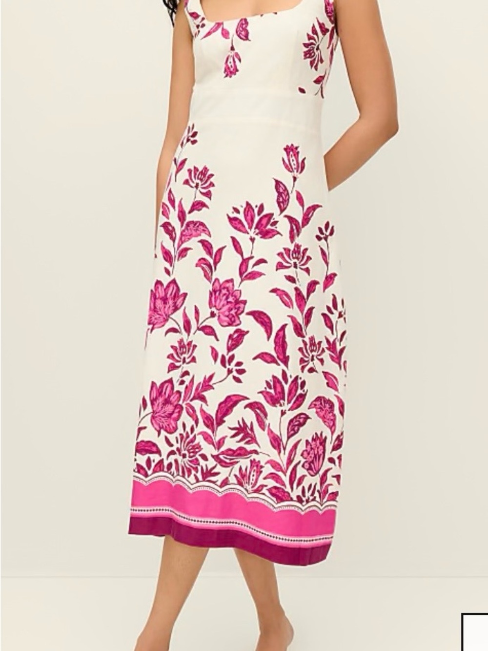 Ann Taylor Cream Midi Dress with Pink Floral Border
